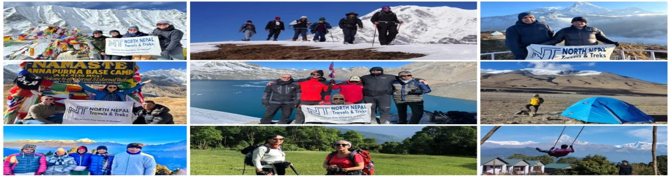 Photo Collage of North Nepal Trek organizing different off the beaten trails in Nepal, with their many trekking group in the frame.